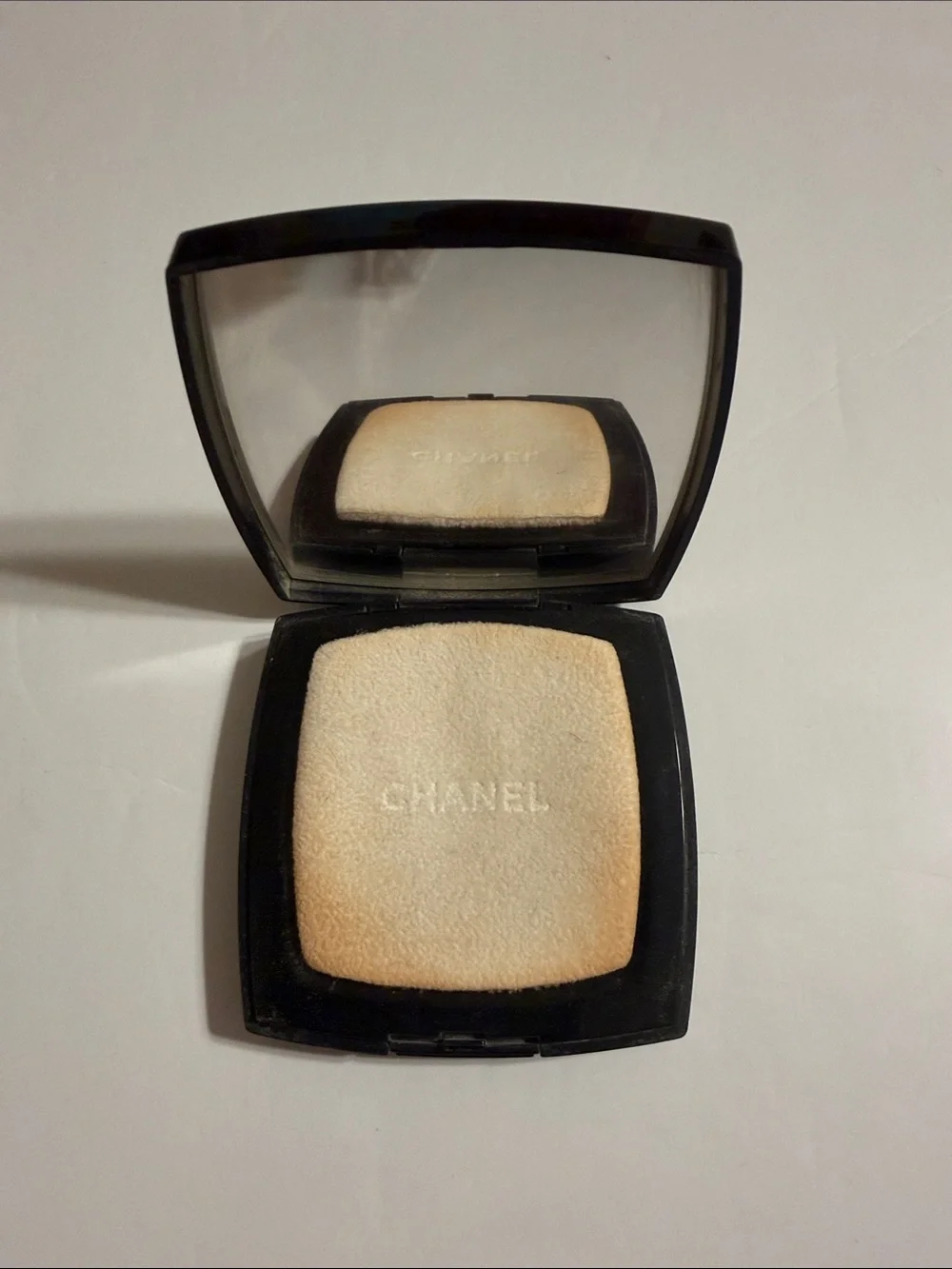 CHANEL Black Compact Powder Case with White CC Emblem